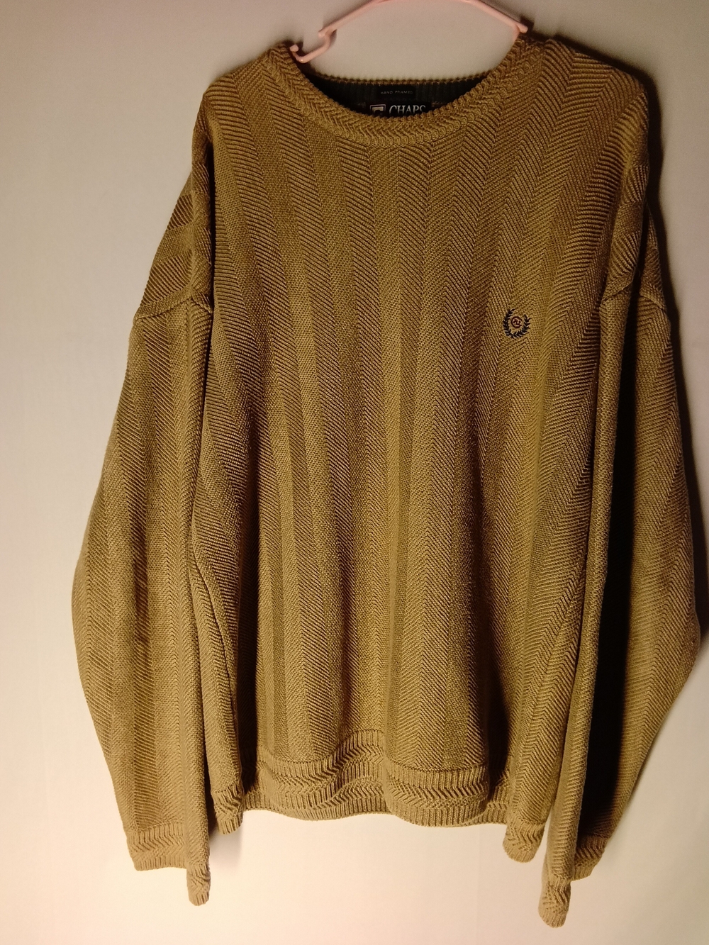 Chaps Men’s XL Crewneck Herringbone Sweater Wheat Color
